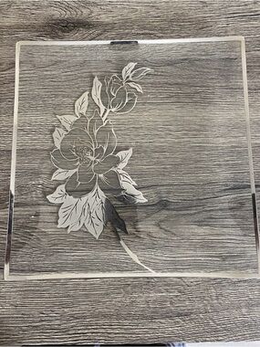 SQUARE SILVER OVERLAY GLASS SERVING PLATTER/PLATE WITH FLORAL DESIGN 12"